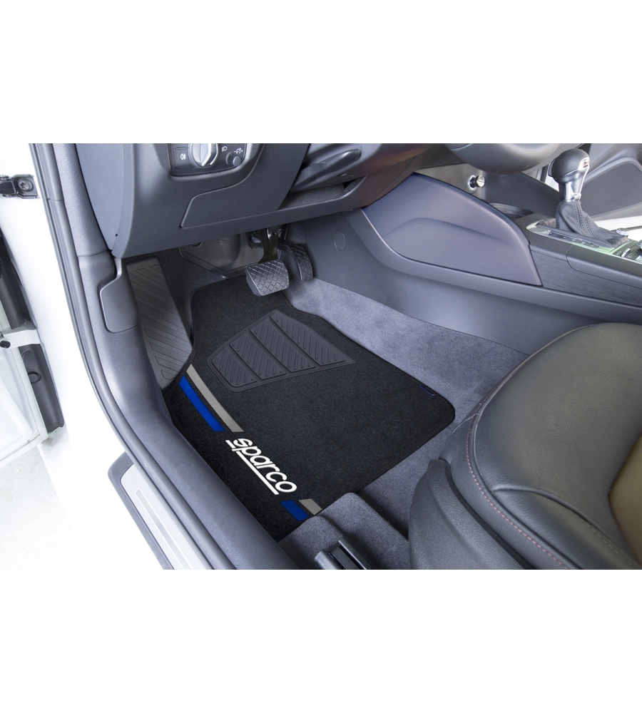 SET COMPLETO SPC19  TAPPETINI AUTO UNIVERSALI IN MOQUETTE NERO/BLU POLIESTERE